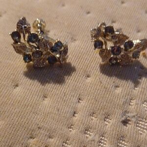 Elegant Gold and Blue Leaf Earrings